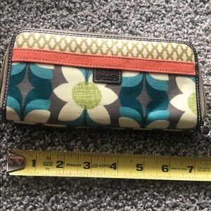 Fossil Wallet with Teal and Coral Floral Design